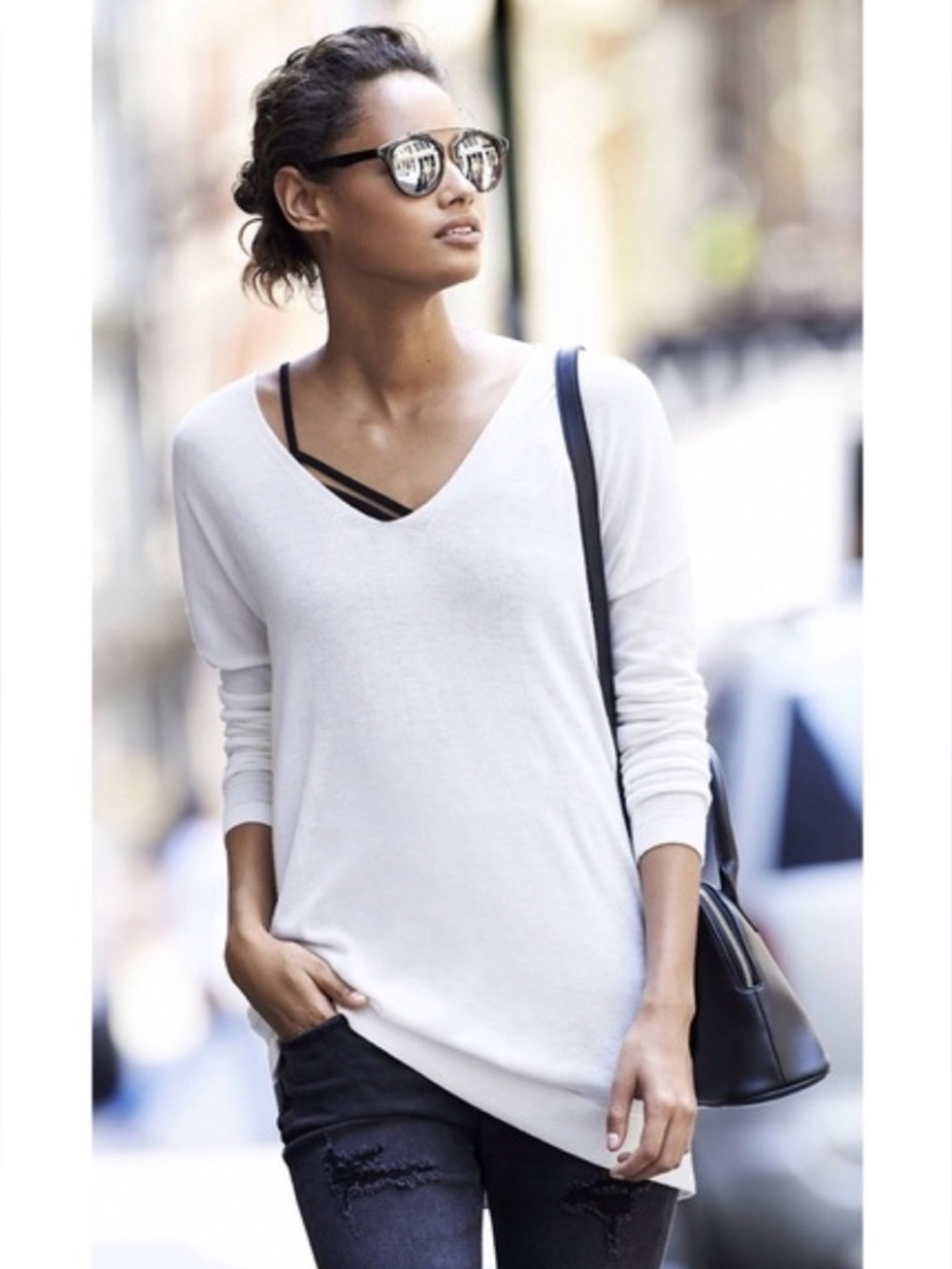 NWT🌸Express Hint of Cashmere V-Neck Tunic Top / Lightweight Sweater | Sz S